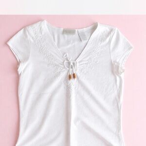 Worthington White Short Sleeve Tee with Lace Detail